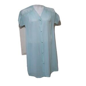 VTG Vanity Fair Seafoam Satin Flowy Button Up Nightgown Lingerie SZ S USA Made